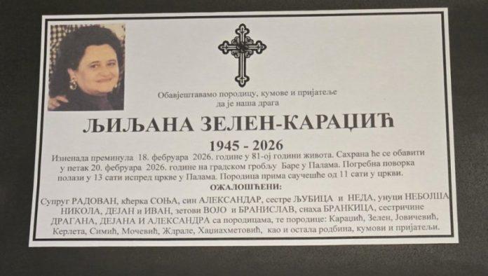preminula-ljiljana-zelen-karadzic:-sahrana-ce-se-odrzati-u-petak