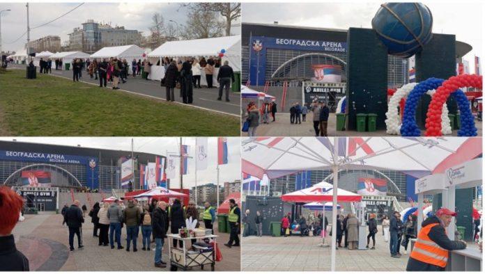 sve-spremno-za-veliki-skup-sns-u-areni:-gradani-se-okupljaju-ispred-beogradske-arene-(foto/video)