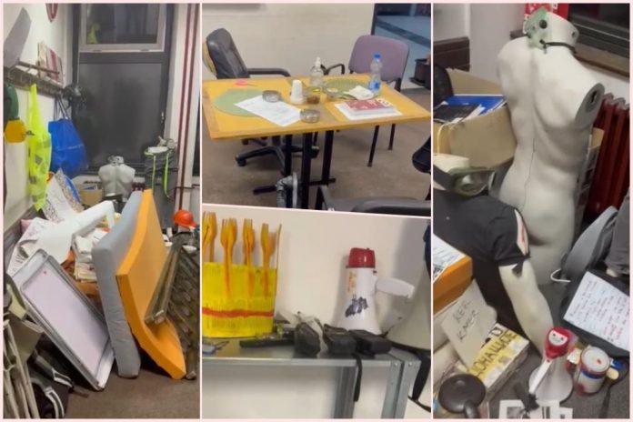 pogledajte-sta-su-pripadnici-ukp-zatekli-po-ulasku-u-filozofski-fakultet:-u-ucionicama-potpuni-nered,-razni-predmeti-razbacani-posvuda-–-totalni-haos-(video)