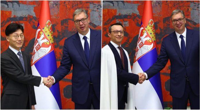 svecanost-u-palati-srbija-predsednik-vucic-prima-akreditive-novih-5-ambasadora-u-srbiji:-juzne-koreje,-alzira,-kazahstana,-nemacke-i-austrije