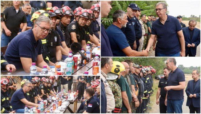 vucic-sa-vatrogascima-herojima-u-deliblatskoj-pescari:-ovi-ljudi-zasluzuju-slavu!-oni-su-se-borili-sa-pozarima-(foto/video)