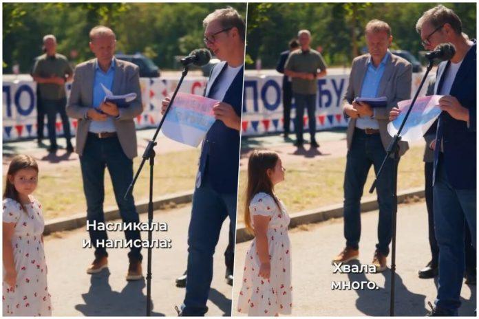 decje-srce-ne-zna-za-mrznju,-podele-i-interese-andela-naslikala-srpsku-zastavu-za-vucica,-predsednika-ostavila-bez-reci:-“hvala-ti,-andele”-(video)