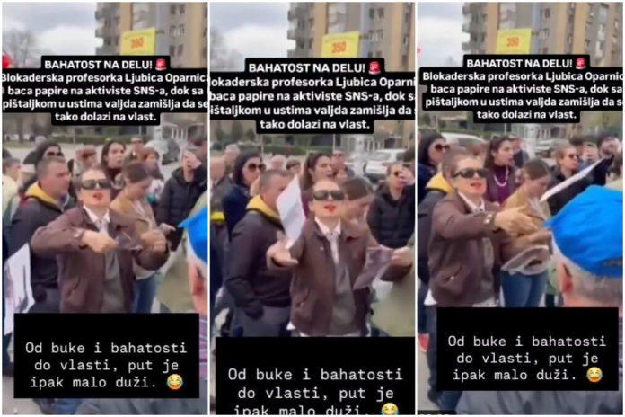 skandalozan-snimak-divljastva-na-ulici!-blokaderska-profesorka-drsko-napala-aktiviste-sns:-baca-papire-i-duva-u-pistaljku,-misli-da-se-tako-dolazi-na-vlast!